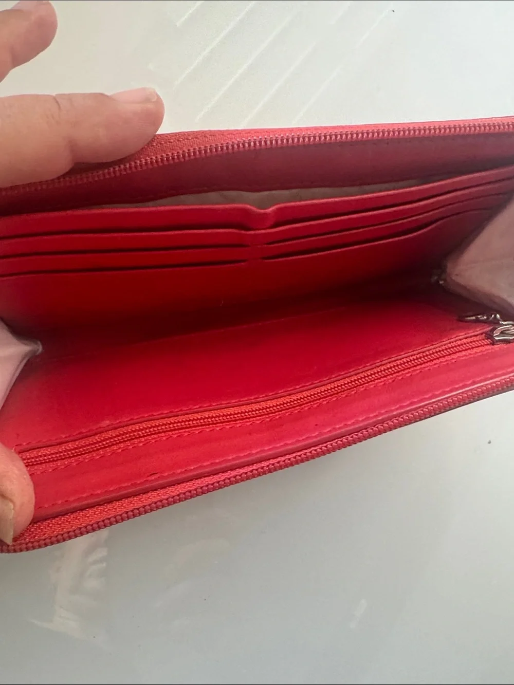 Coach Signature Zip Around Wallet in Pink and Pink Trim